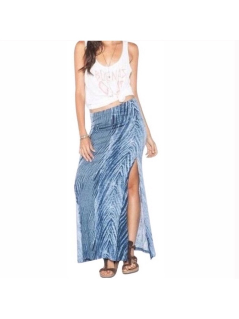 Billabong Blue Printed Maxi Skirt with Side Slit